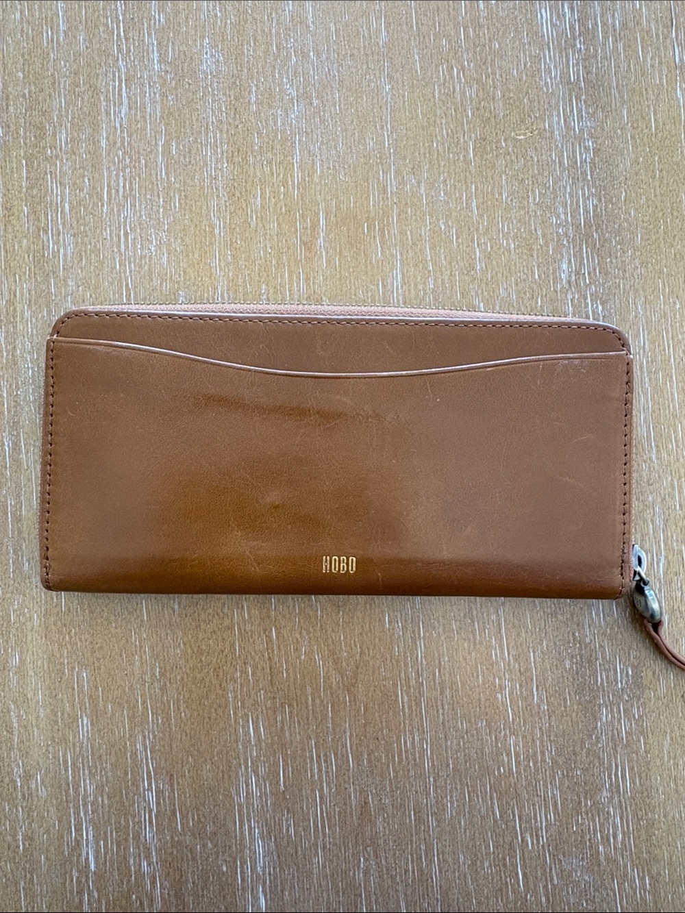 HOBO Chestnut Brown Leather Zip Wallet with Front Card Slot